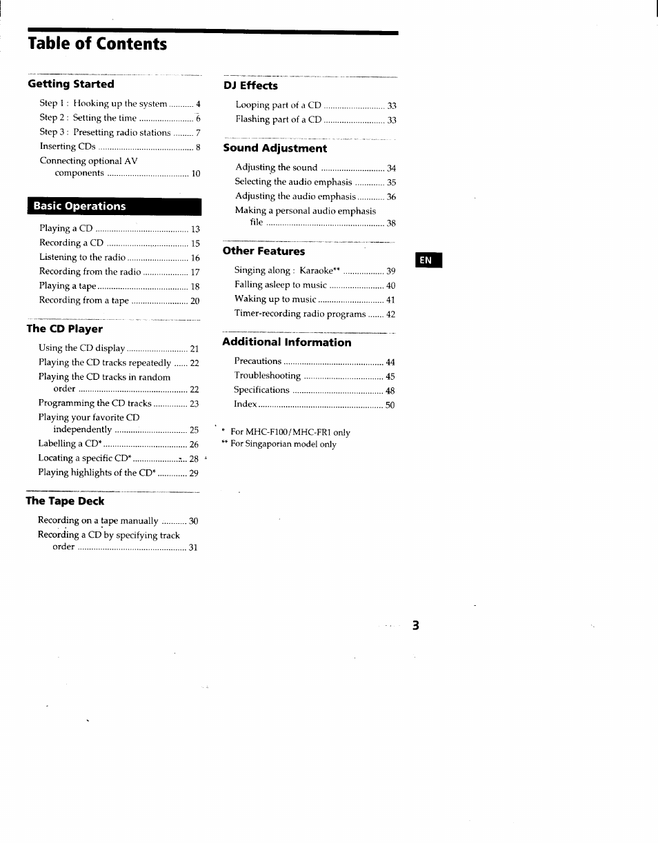 Sony MHC-F100 User Manual | Page 3 / 50