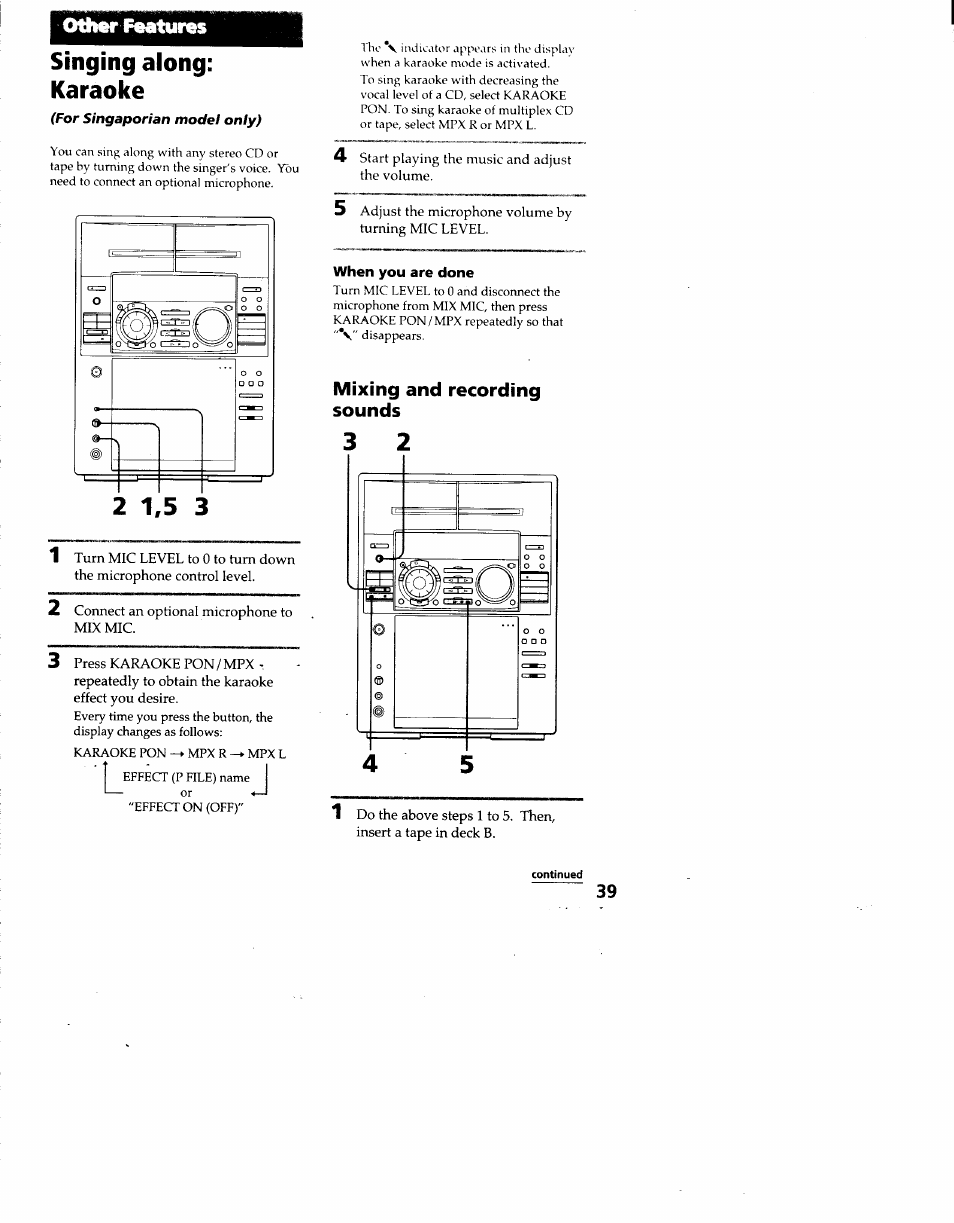 Singing along: karaoke, When you are done, Singing along : karaoke | Othmh^ features | Sony MHC-F100 User Manual | Page 39 / 50