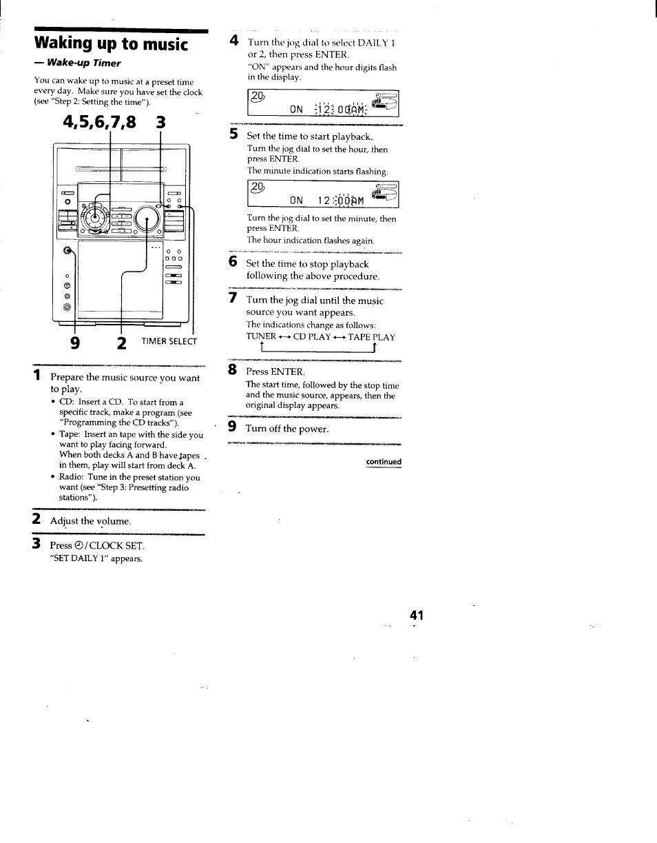 Waking up to music, T______________i 8 | Sony MHC-F100 User Manual | Page 41 / 50