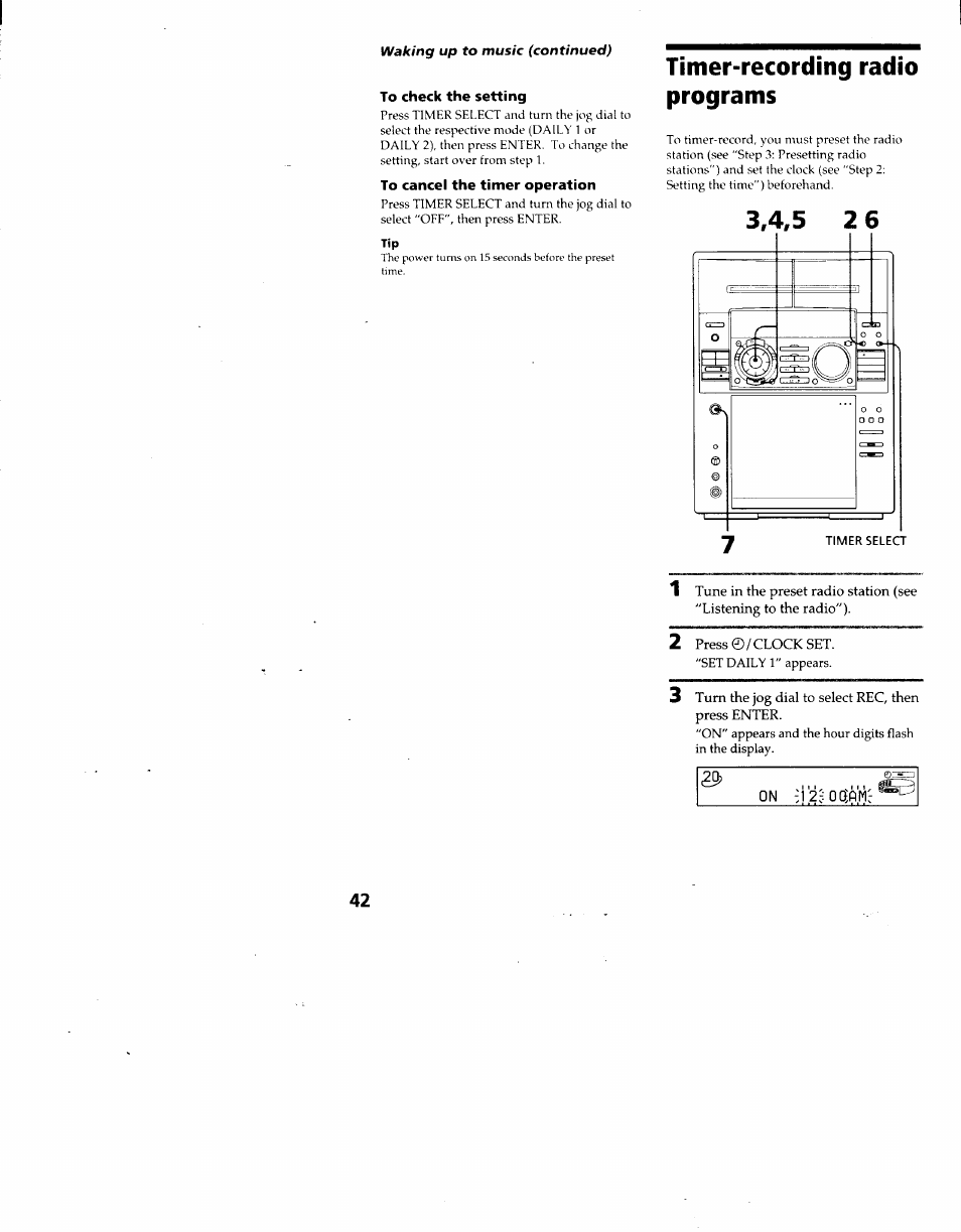 Timer-recording radio programs | Sony MHC-F100 User Manual | Page 42 / 50