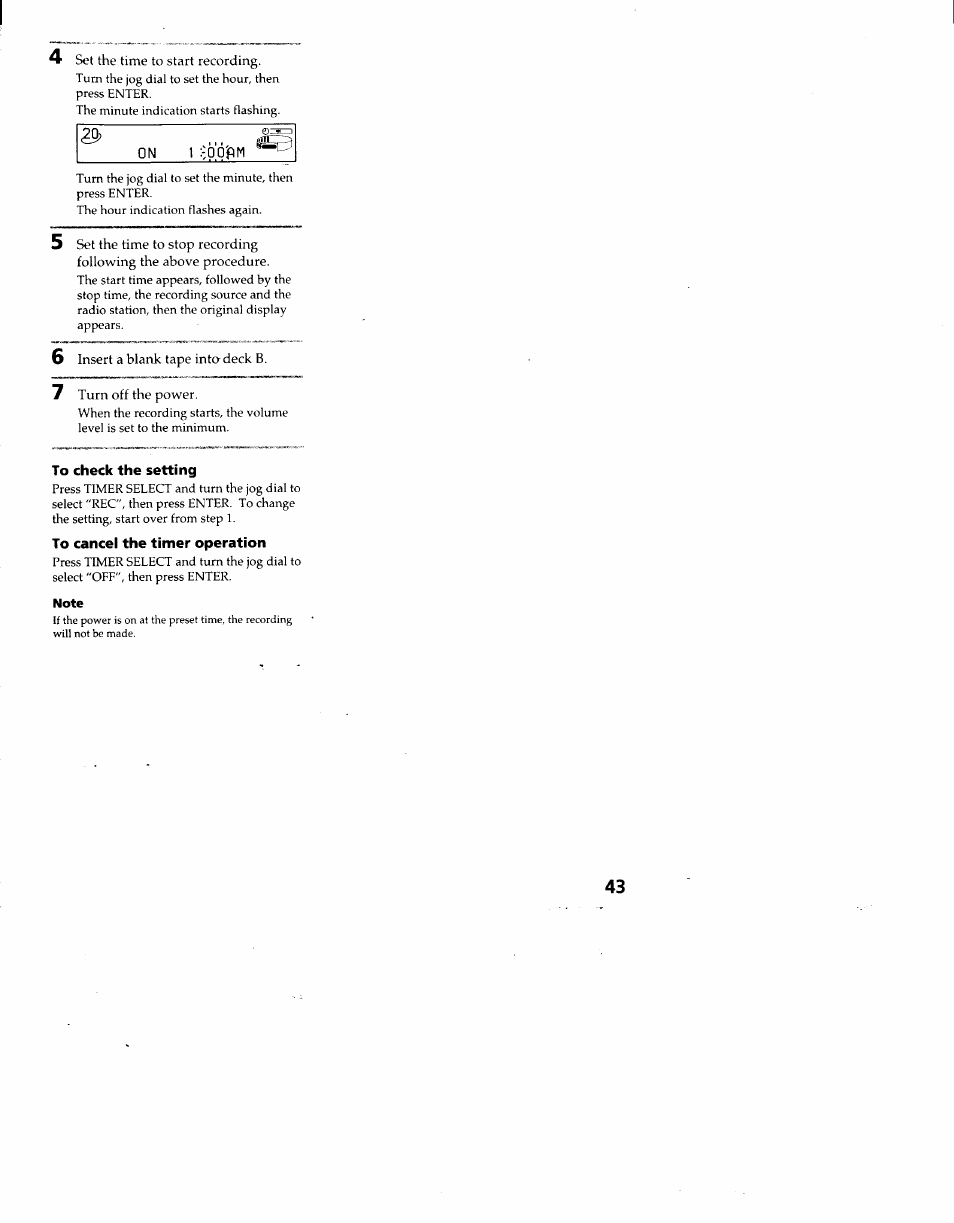To check the setting, To cancel the timer operation, Note | Sony MHC-F100 User Manual | Page 43 / 50