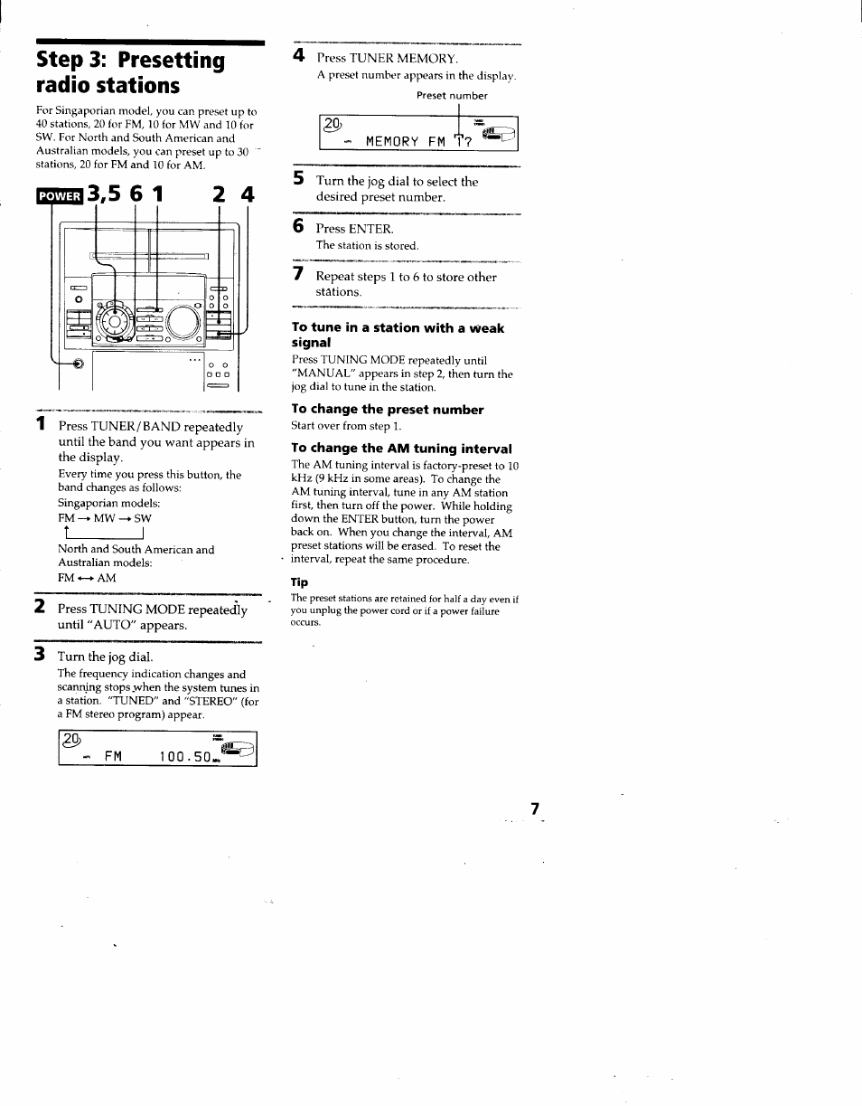 Step 3: presetting radio stations, Step 3 : presetting radio stations, T_________i | Sony MHC-F100 User Manual | Page 7 / 50