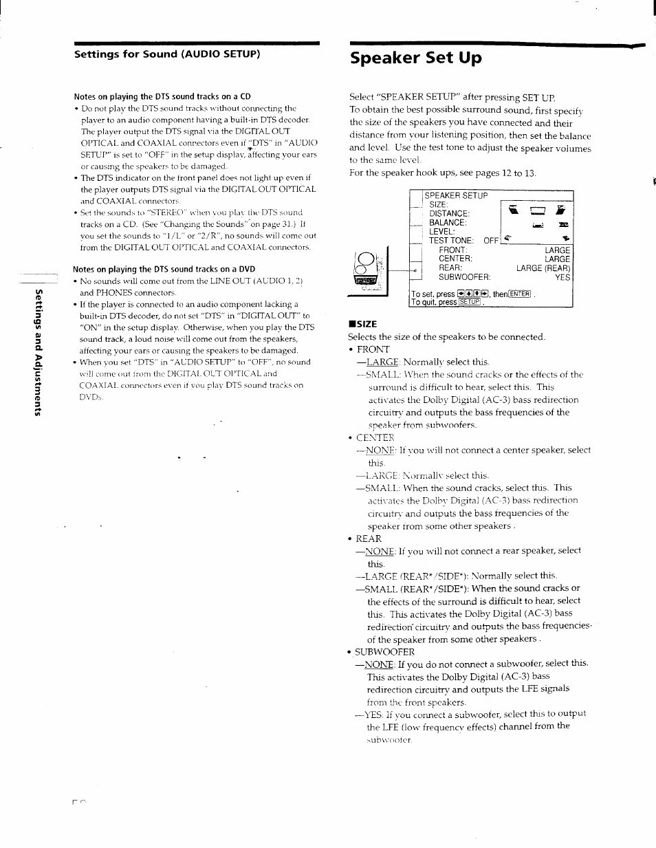 Speaker set up | Sony DVP-S550D User Manual | Page 58 / 74