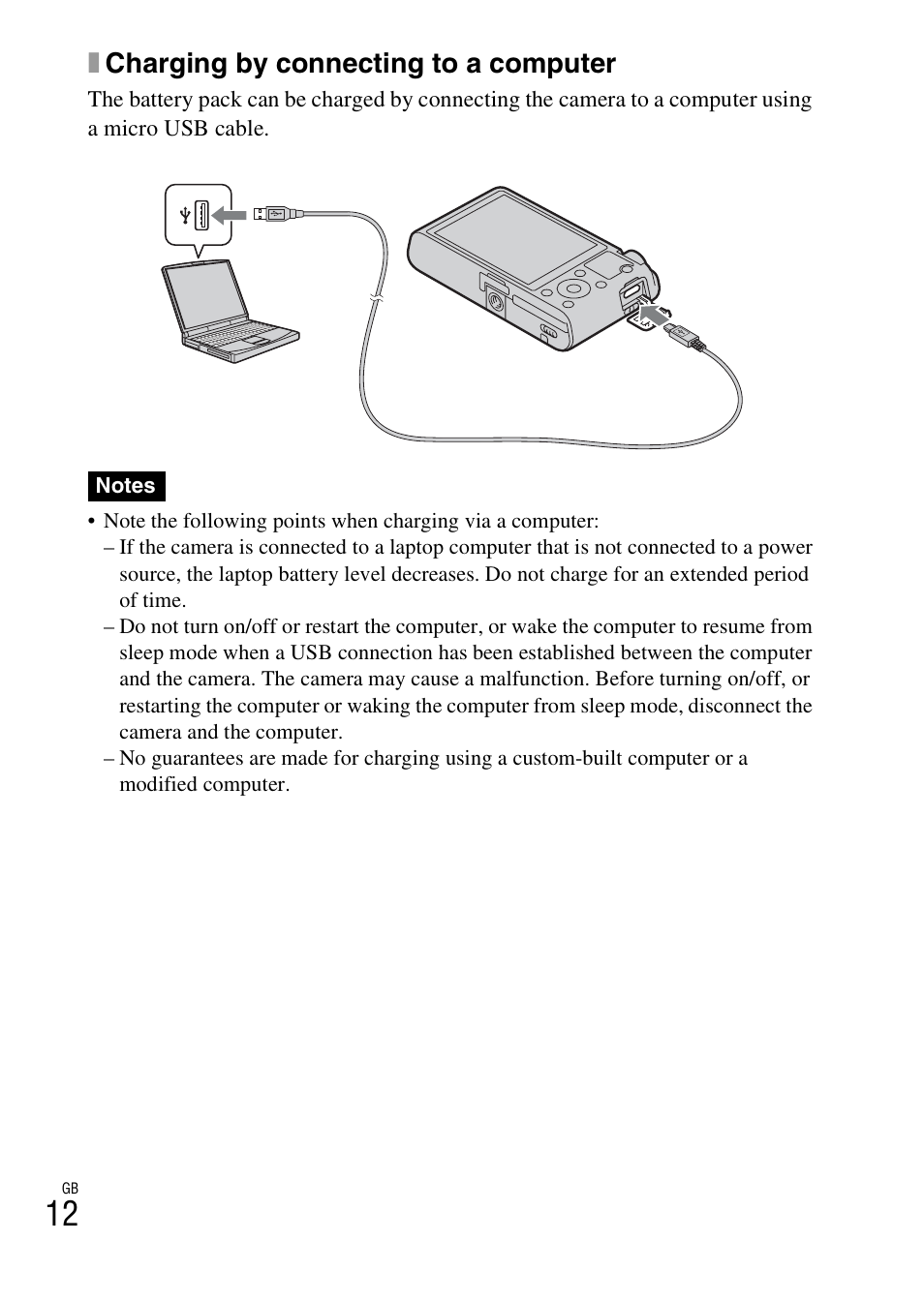 Xcharging by connecting to a computer | Sony DSC-RX100 User Manual | Page 12 / 68