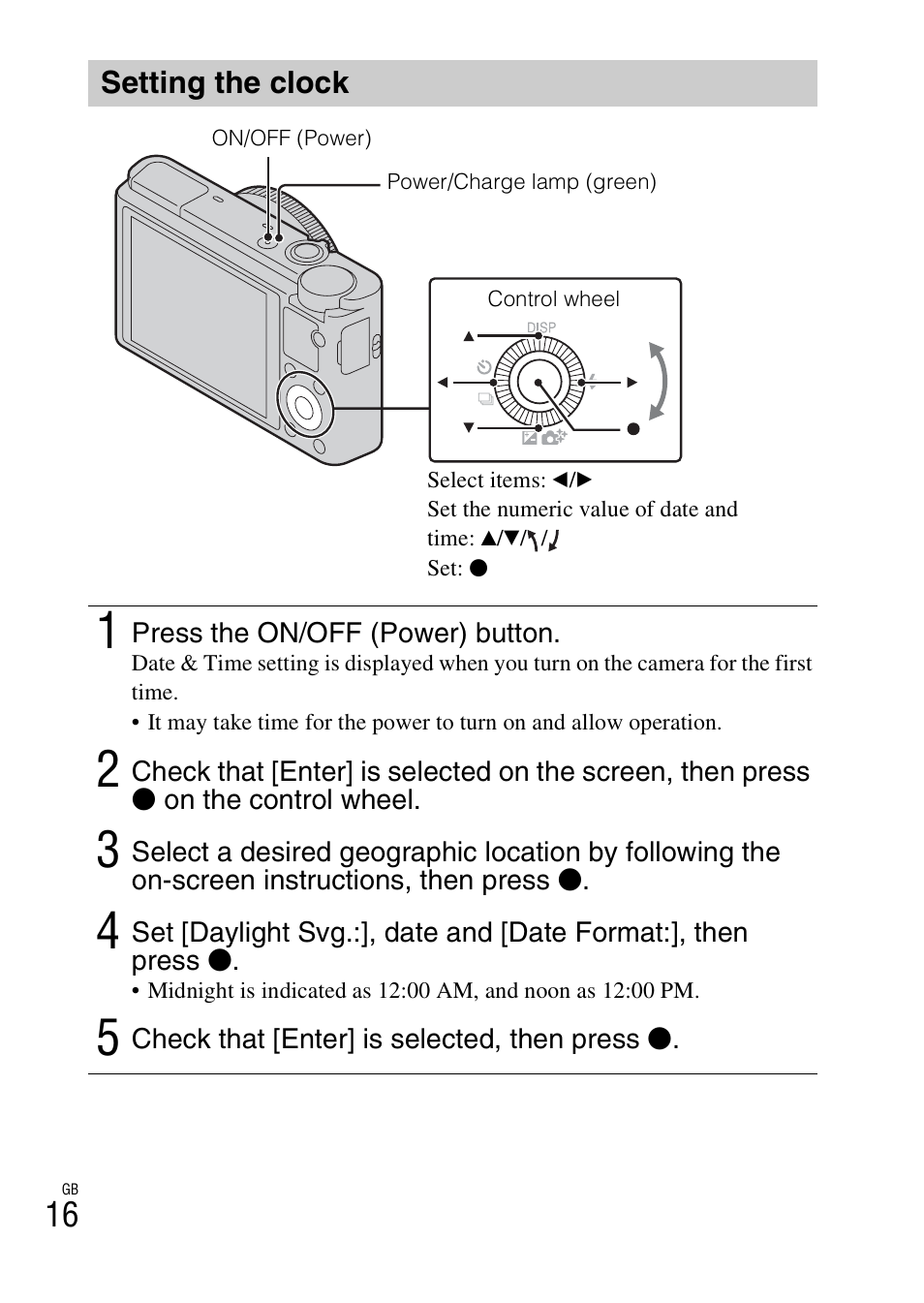 Setting the clock | Sony DSC-RX100 User Manual | Page 16 / 68
