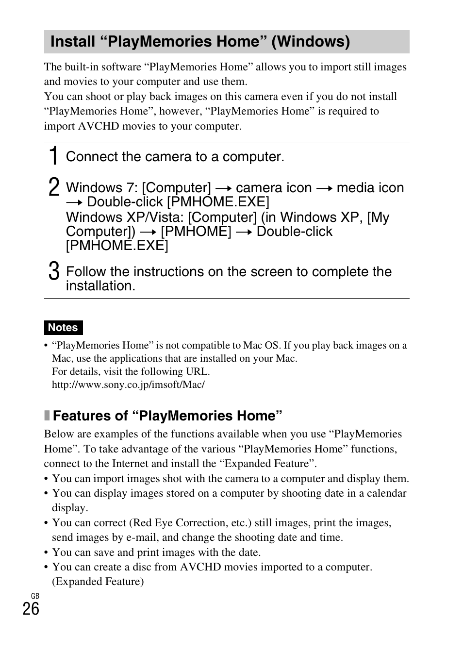 Install “playmemories home” (windows) | Sony DSC-RX100 User Manual | Page 26 / 68