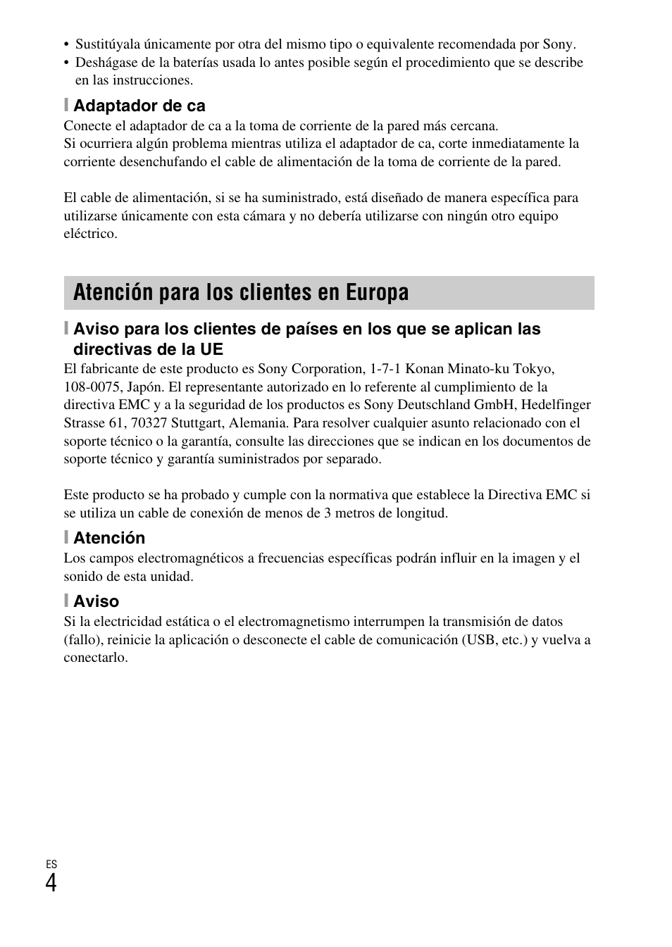 Atención para los clientes en europa | Sony DSC-RX100 User Manual | Page 38 / 68