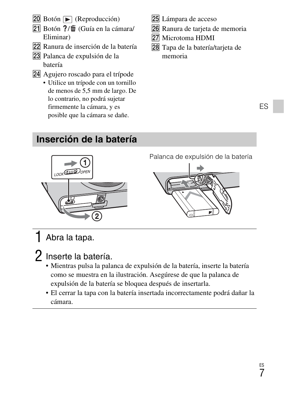 Inserción de la batería | Sony DSC-RX100 User Manual | Page 41 / 68