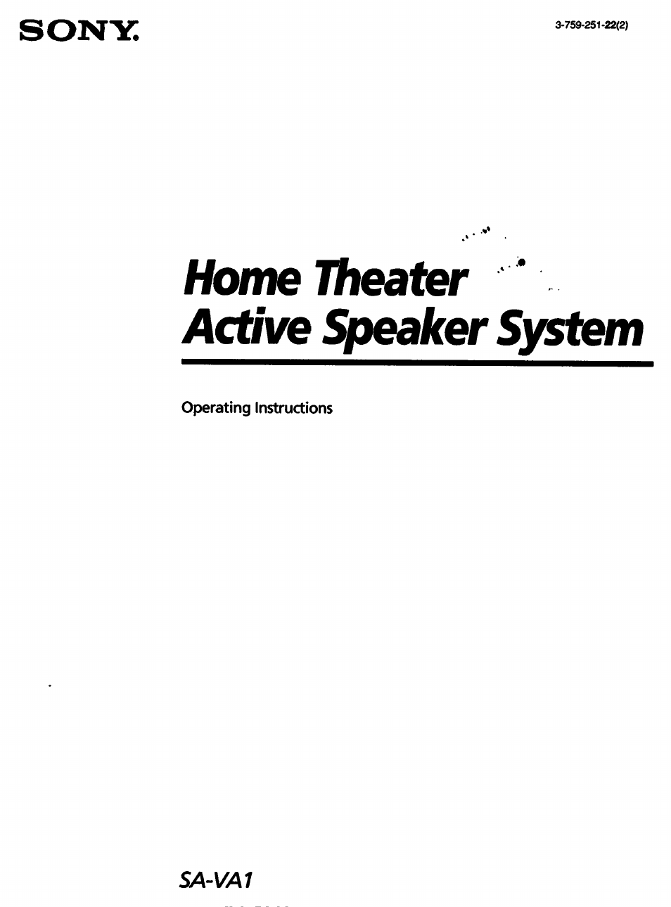 Sony SA-VA1 User Manual | 16 pages