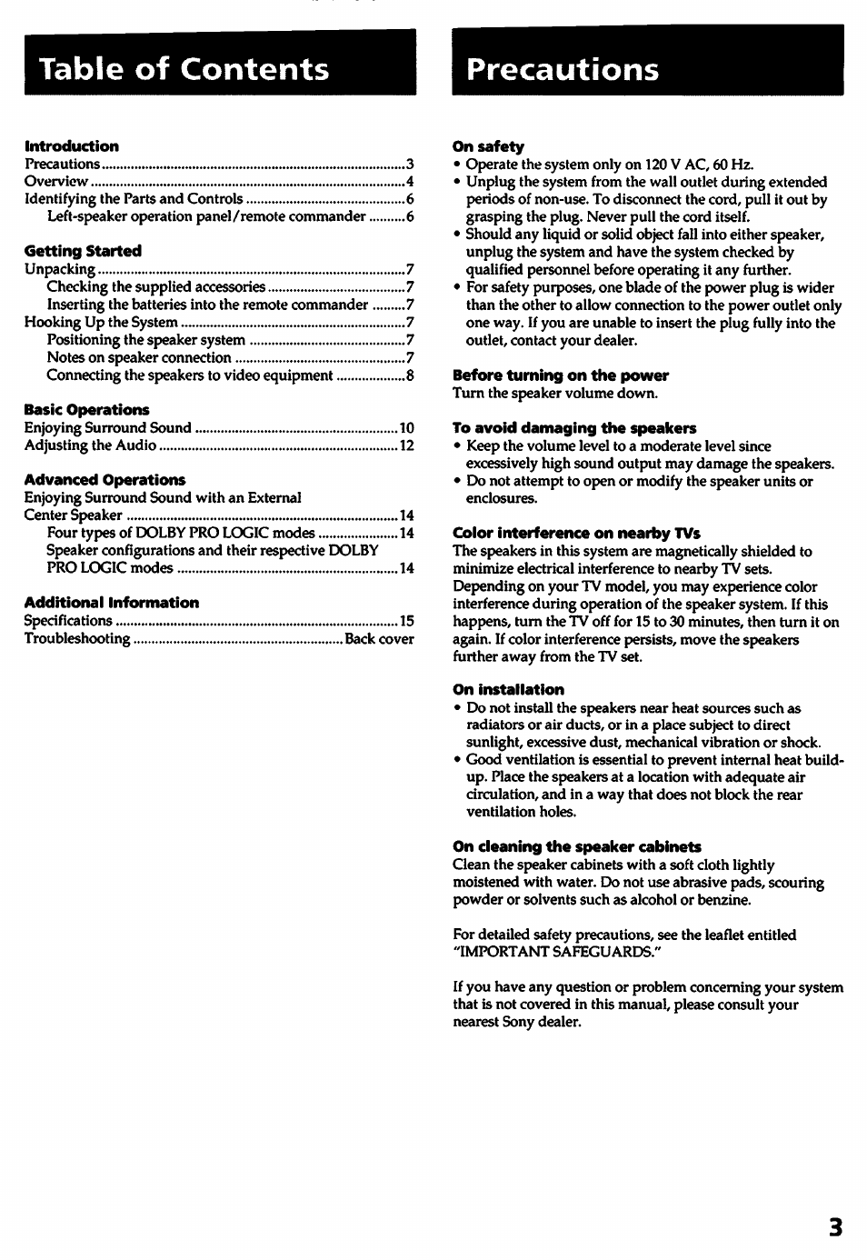 Sony SA-VA1 User Manual | Page 3 / 16