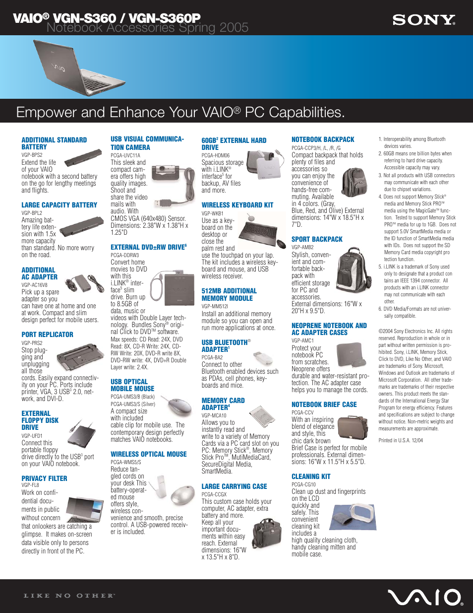 Sony VGN-S360P User Manual | 1 page