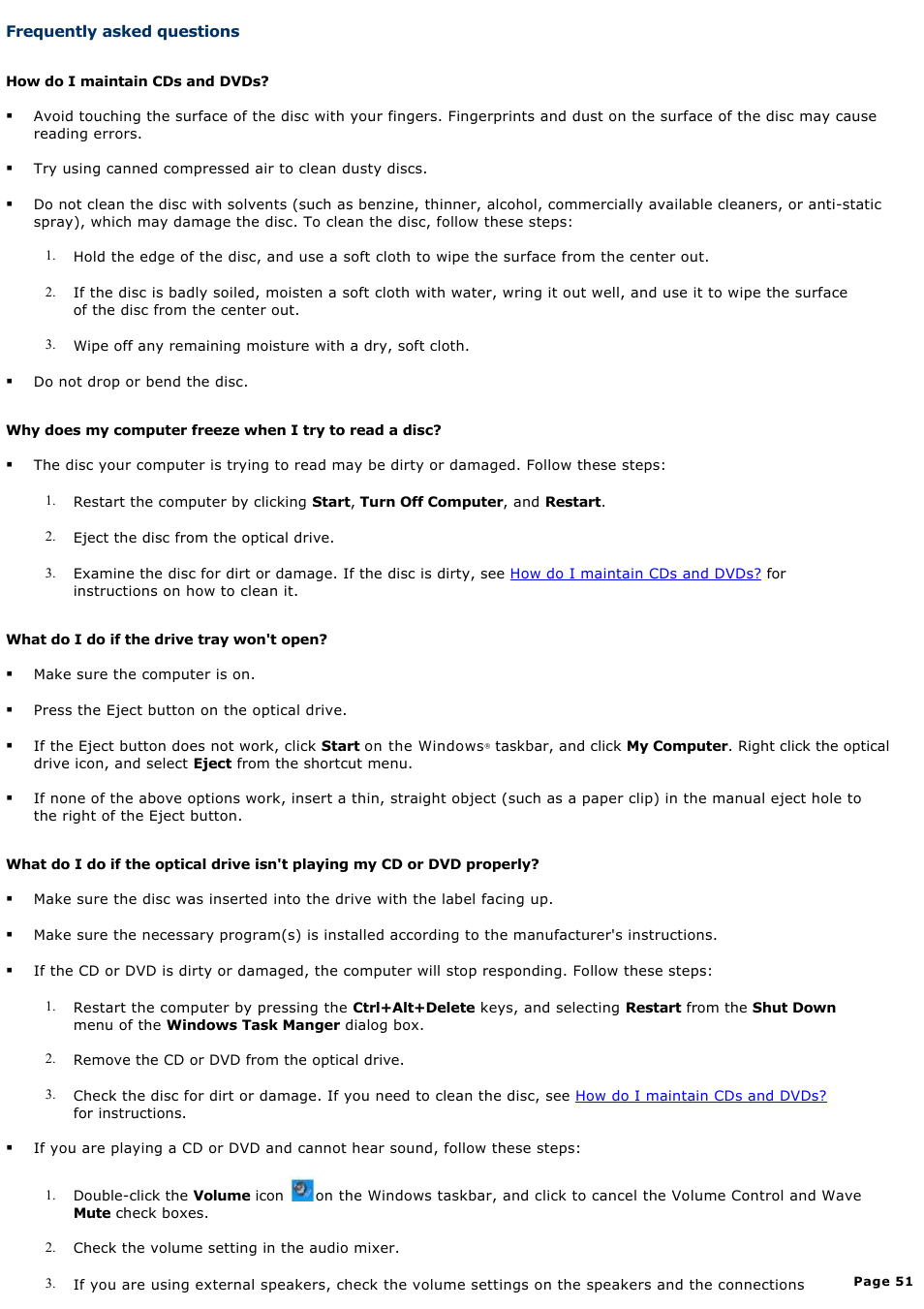 Frequently asked questions | Sony PCG-FRV34 User Manual | Page 51 / 141