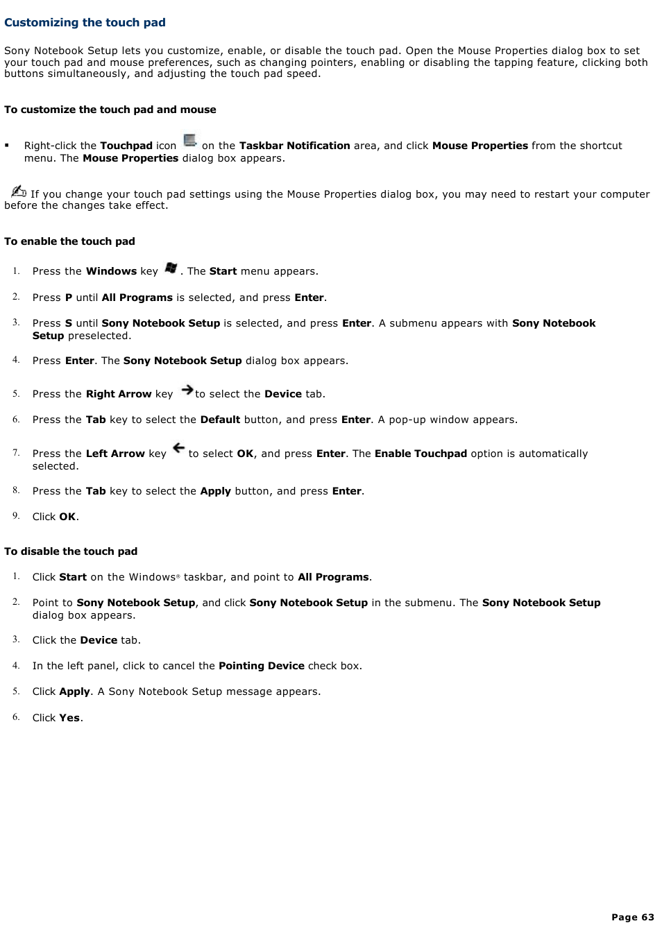 Customizing the touch pad | Sony PCG-FRV34 User Manual | Page 63 / 141