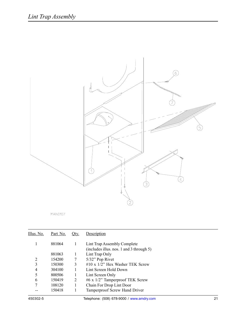 Lint trap assembly | American Dryer Corp. ADG-50DS User Manual | Page 23 / 54