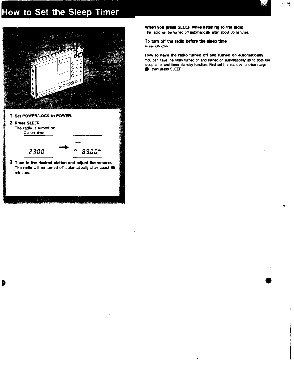 How to set the sleep timer, When you press sleep while listening to the radio, To turn off the radio before the sleep time | Sony ICF-SW7600 User Manual | Page 15 / 18