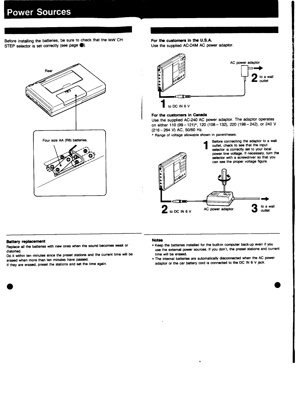 Power sources | Sony ICF-SW7600 User Manual | Page 6 / 18