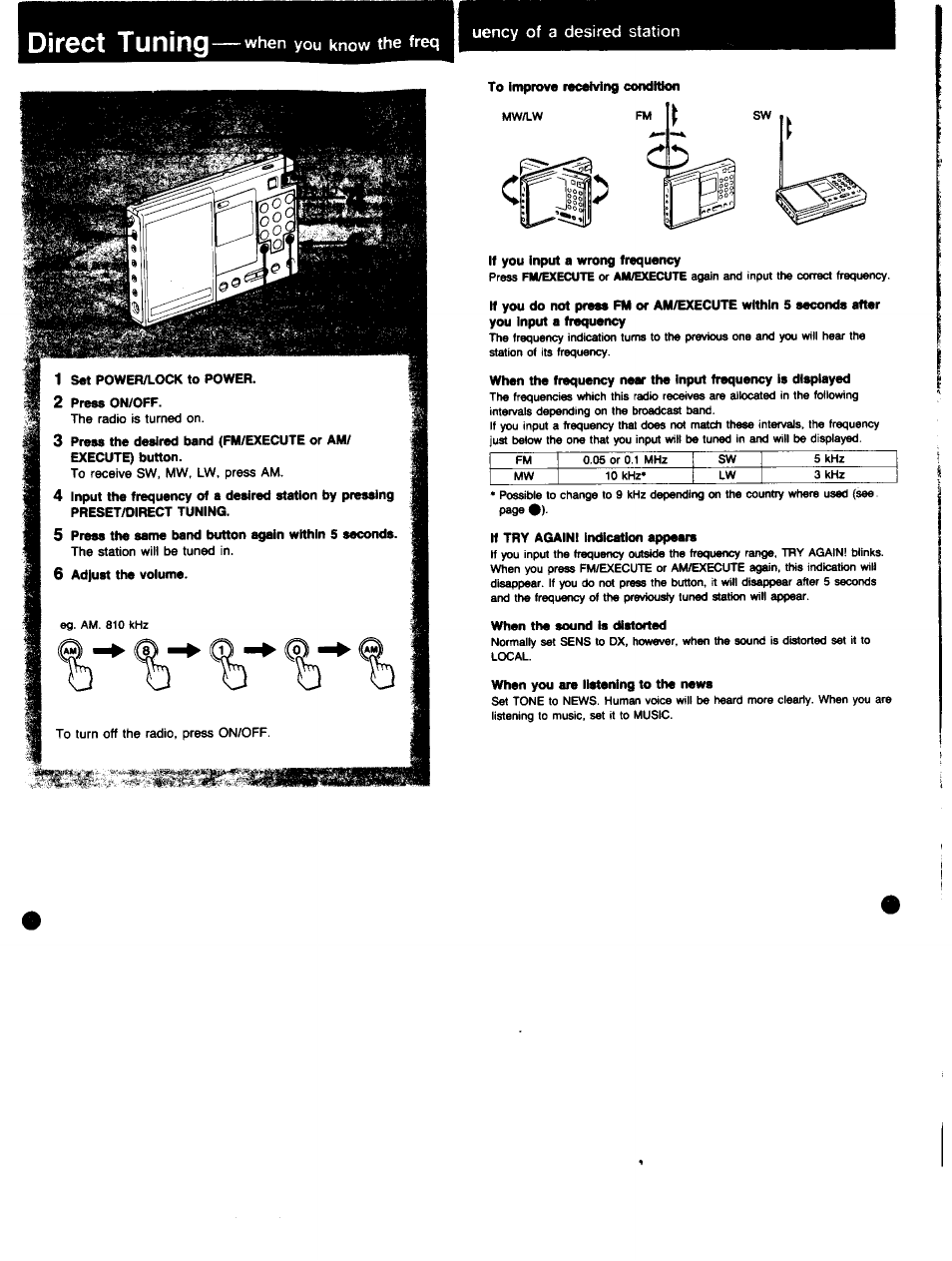 Direct tuning | Sony ICF-SW7600 User Manual | Page 9 / 18