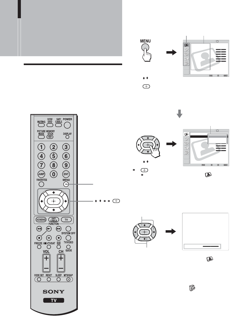 Using advanced features, Using the menu | Sony KLV-21SG2 User Manual | Page 36 / 80