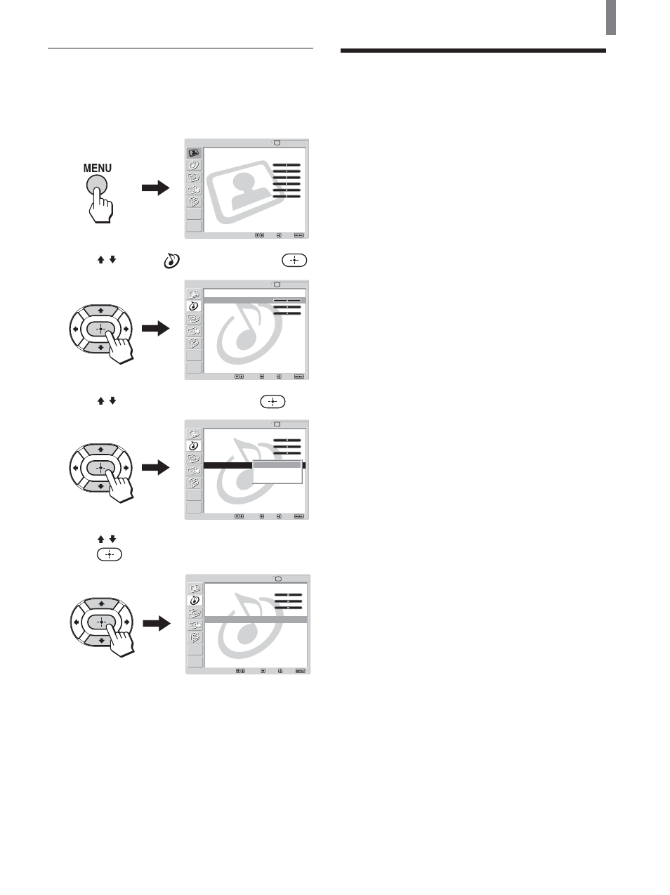 Using the parental control feature, Press menu, Press v/v to select (audio), then press | Press v/v to select “mts,” then press, Press menu to exit the menu screen, Continued) | Sony KLV-21SG2 User Manual | Page 41 / 80