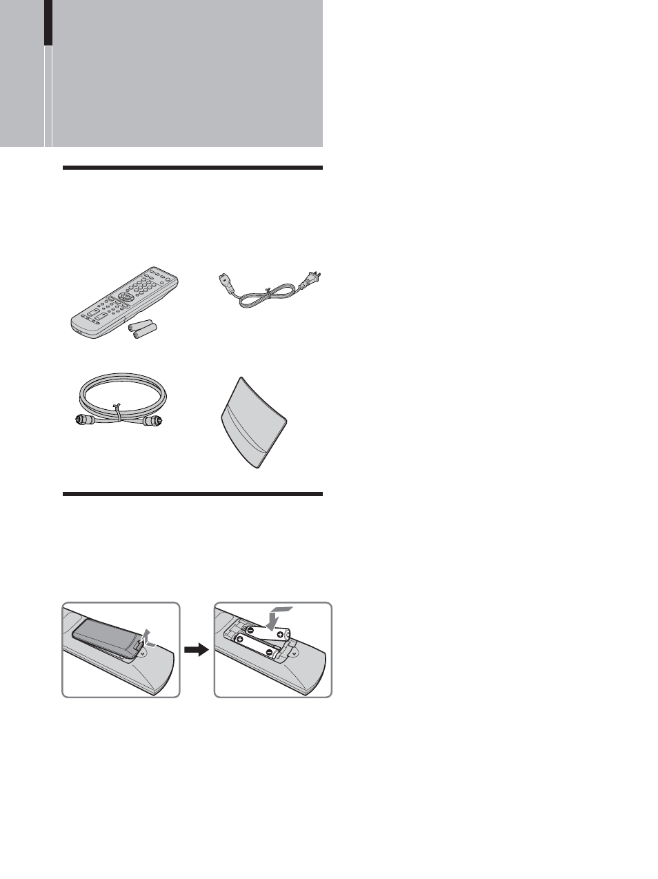 Installing and connecting the tv, Unpacking, Inserting batteries into the remote control | Sony KLV-21SG2 User Manual | Page 6 / 80