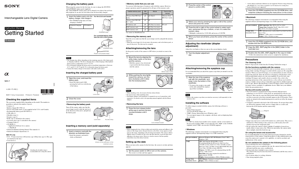 Sony NEX-7K User Manual | 2 pages