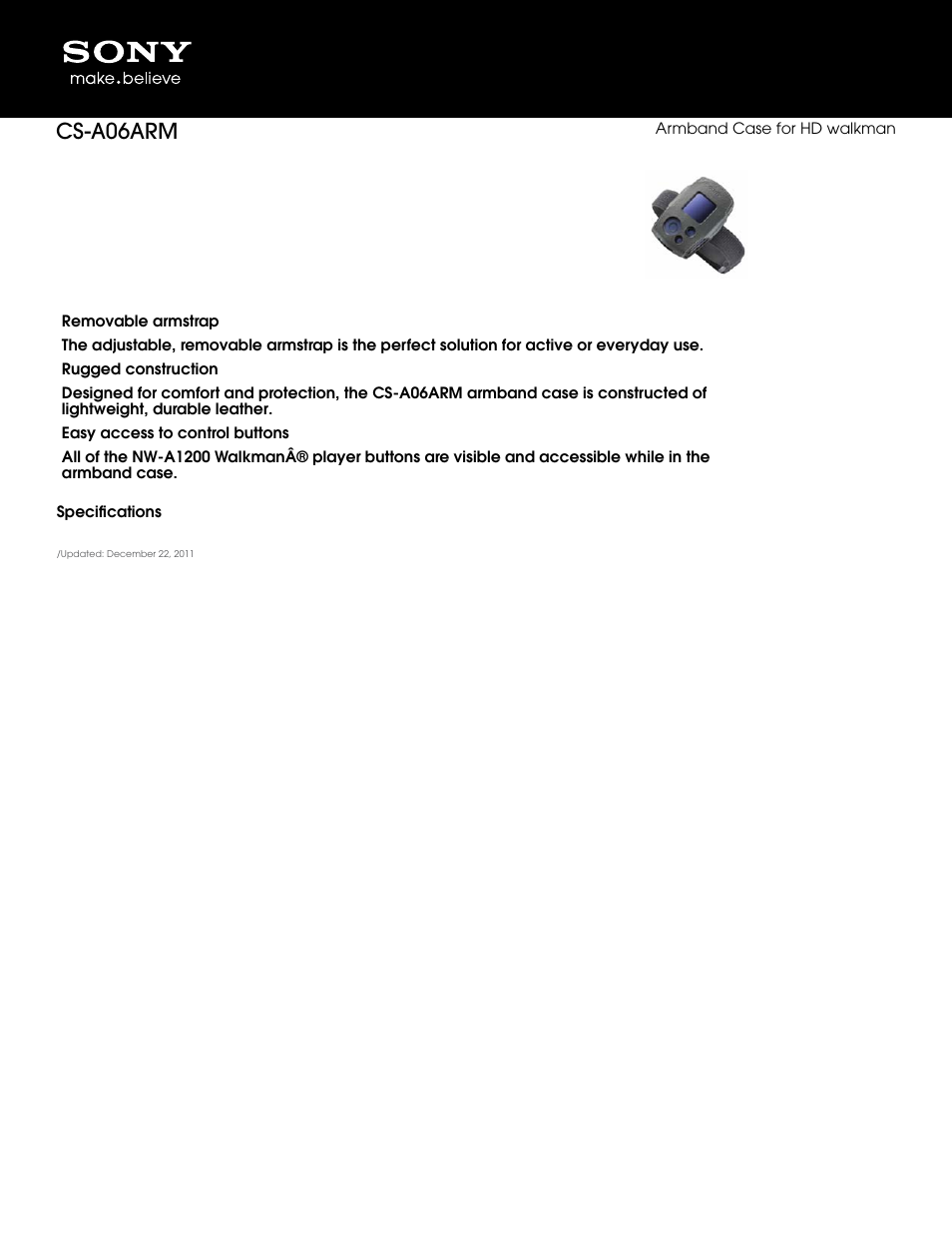 Sony CS-A06ARM User Manual | 1 page