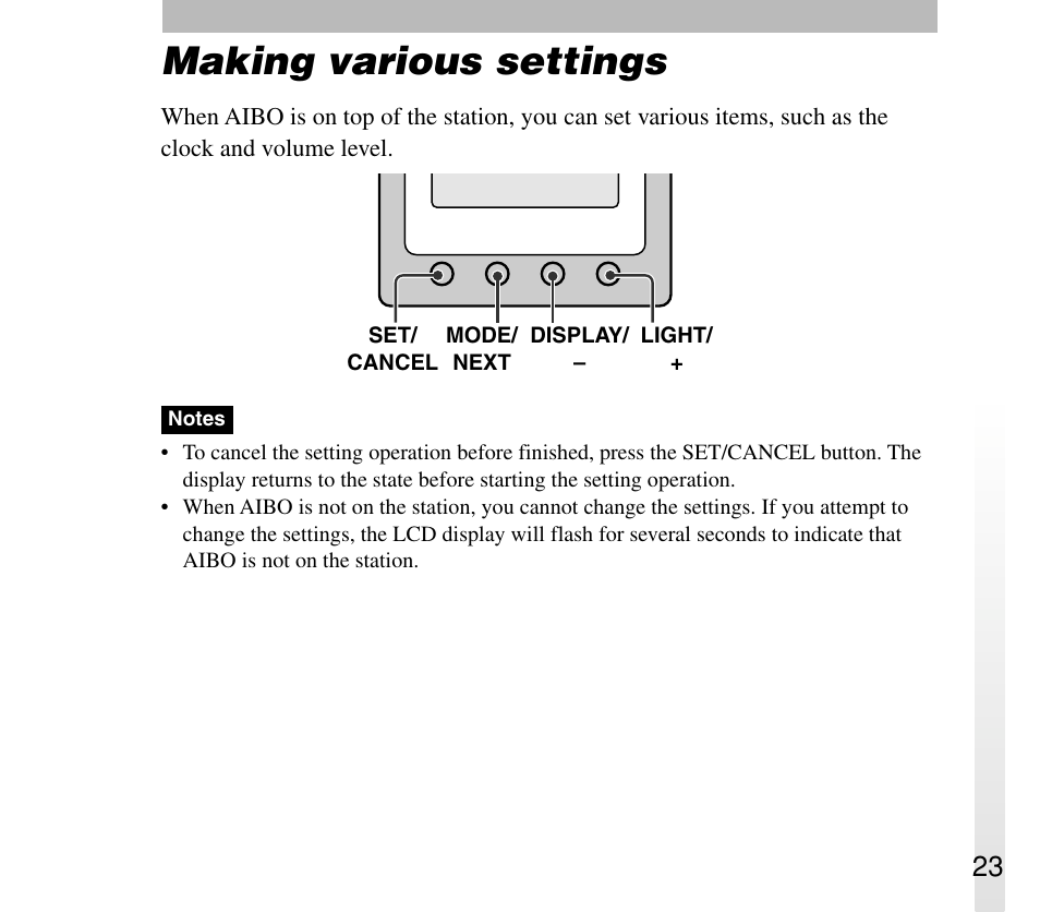 Making various settings | Sony ERA-301P2 User Manual | Page 23 / 94