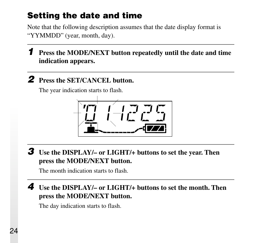 Setting the date and time | Sony ERA-301P2 User Manual | Page 24 / 94