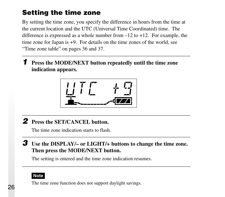 Setting the time zone | Sony ERA-301P2 User Manual | Page 26 / 94