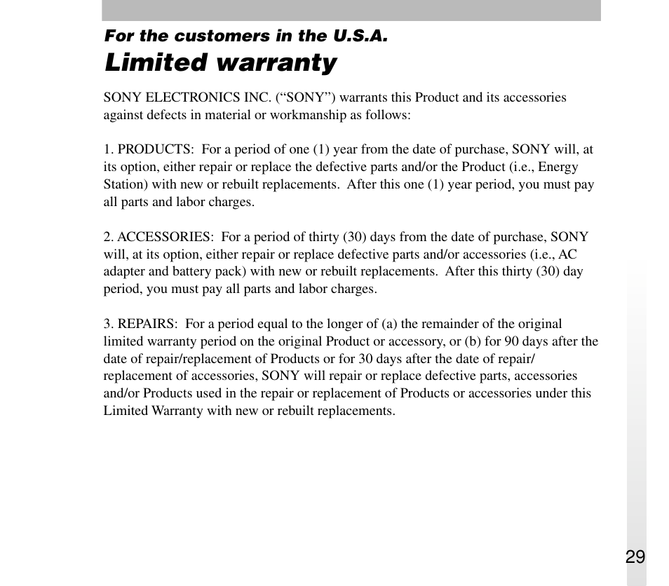 Limited warranty | Sony ERA-301P2 User Manual | Page 29 / 94