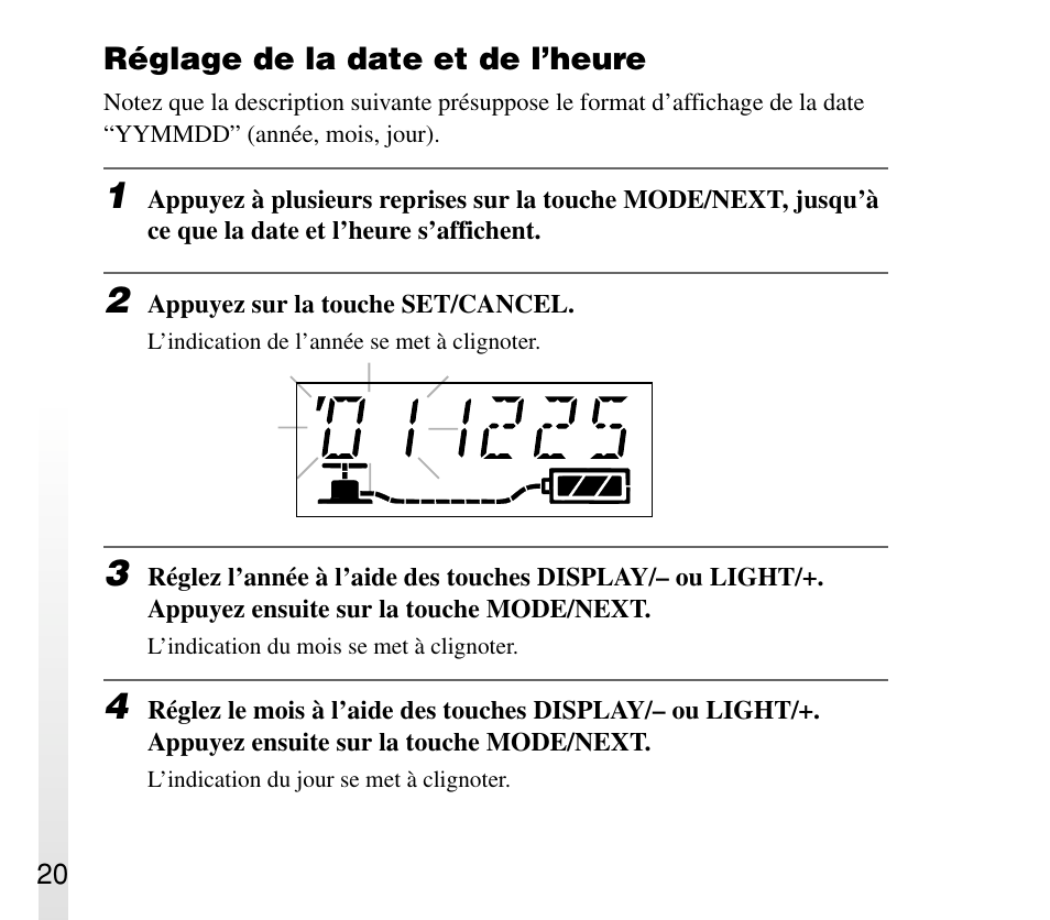 Réglage de la date et de l’heure | Sony ERA-301P2 User Manual | Page 56 / 94