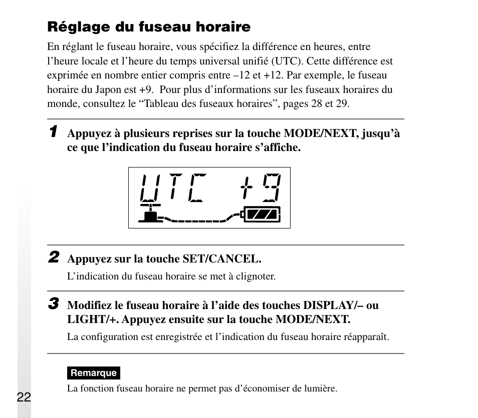 Réglage du fuseau horaire | Sony ERA-301P2 User Manual | Page 58 / 94