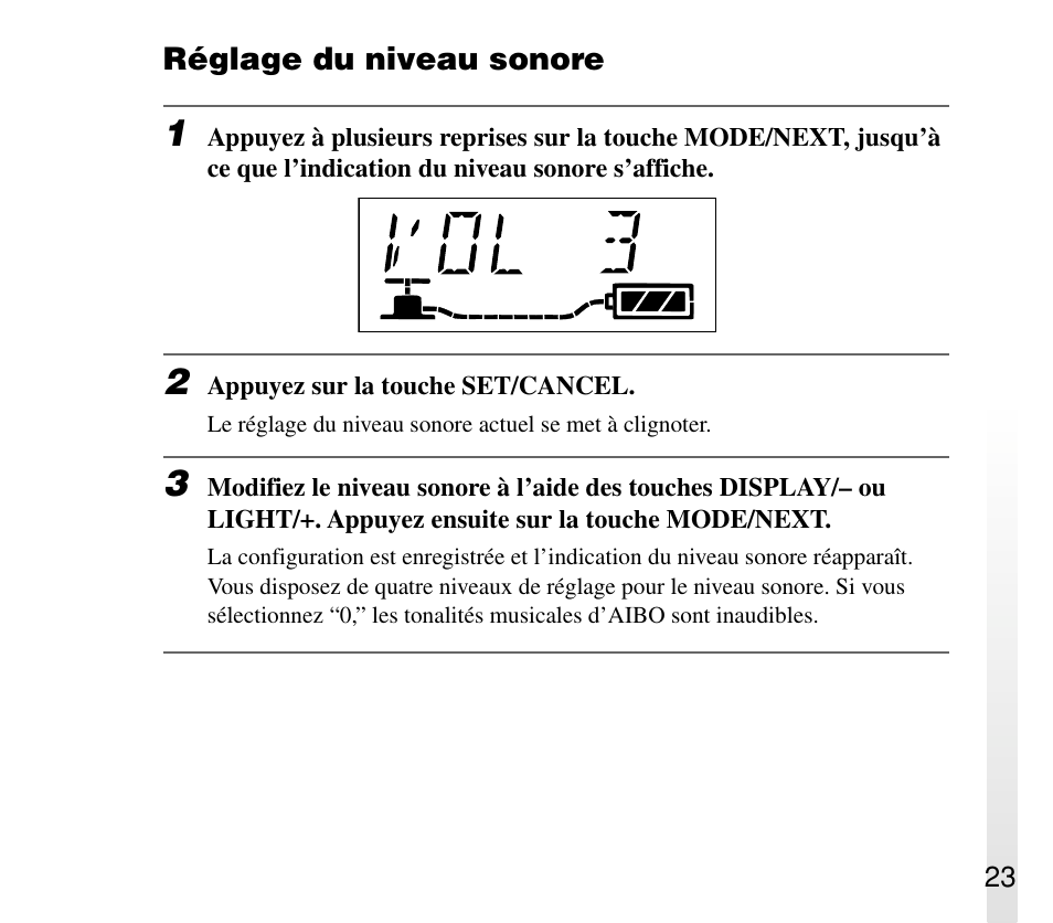 Réglage du niveau sonore | Sony ERA-301P2 User Manual | Page 59 / 94