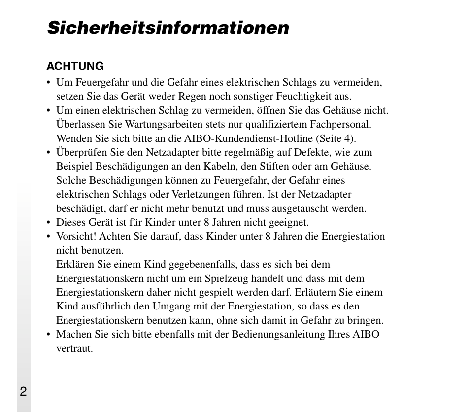 Sicherheitsinformationen | Sony ERA-301P2 User Manual | Page 66 / 94