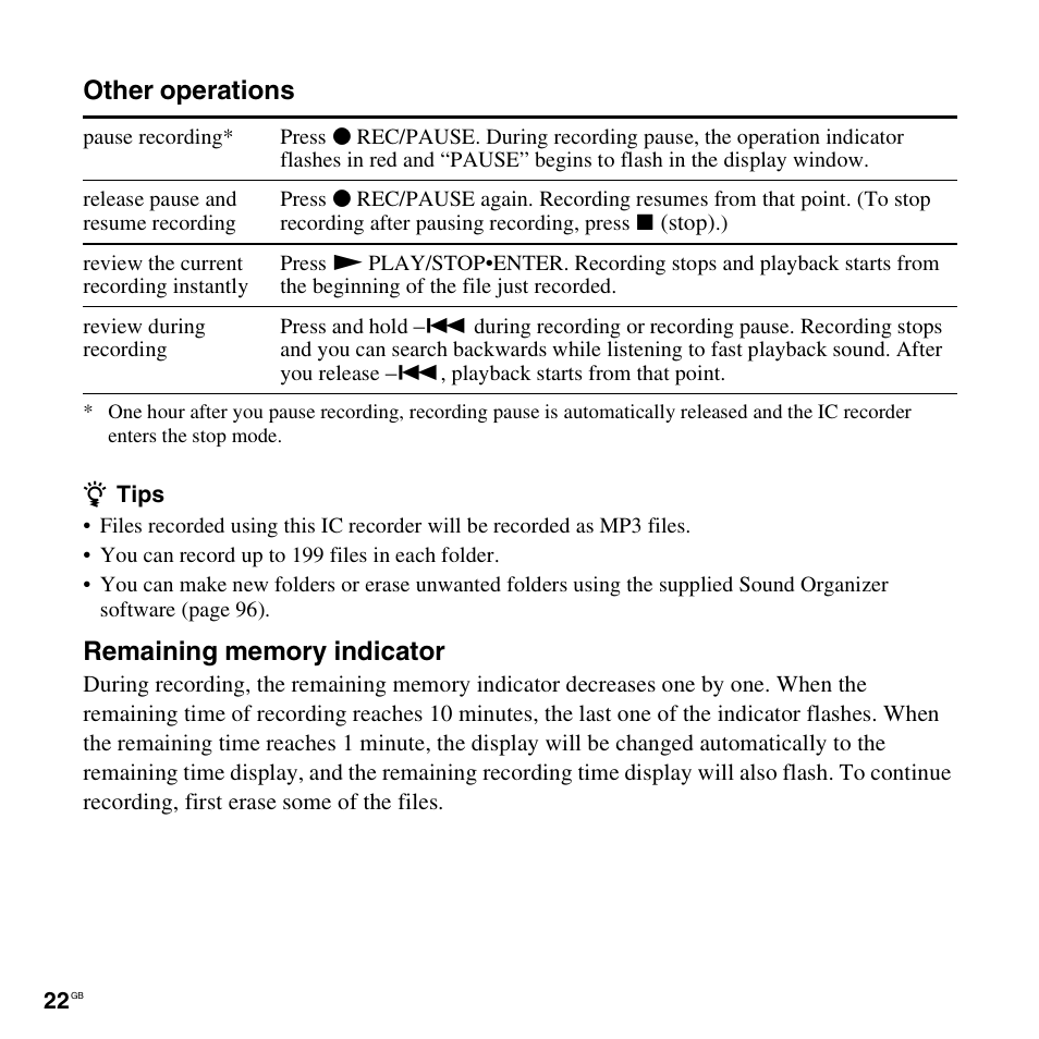 Other operations | Sony ICD-PX312D User Manual | Page 22 / 132