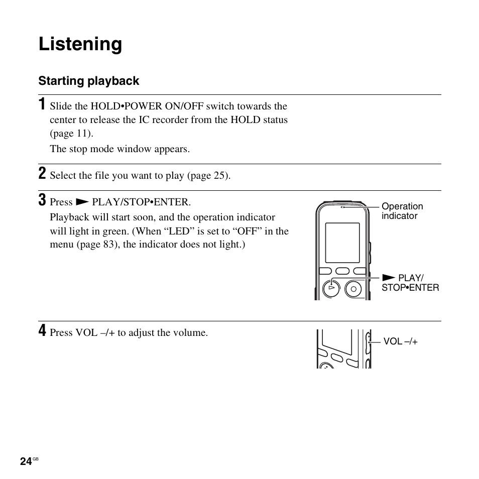 Listening | Sony ICD-PX312D User Manual | Page 24 / 132