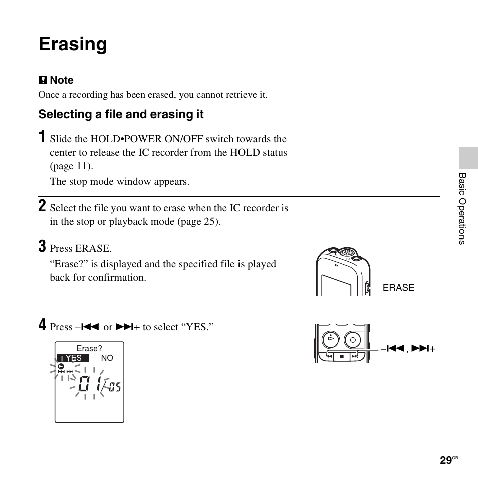 Erasing | Sony ICD-PX312D User Manual | Page 29 / 132