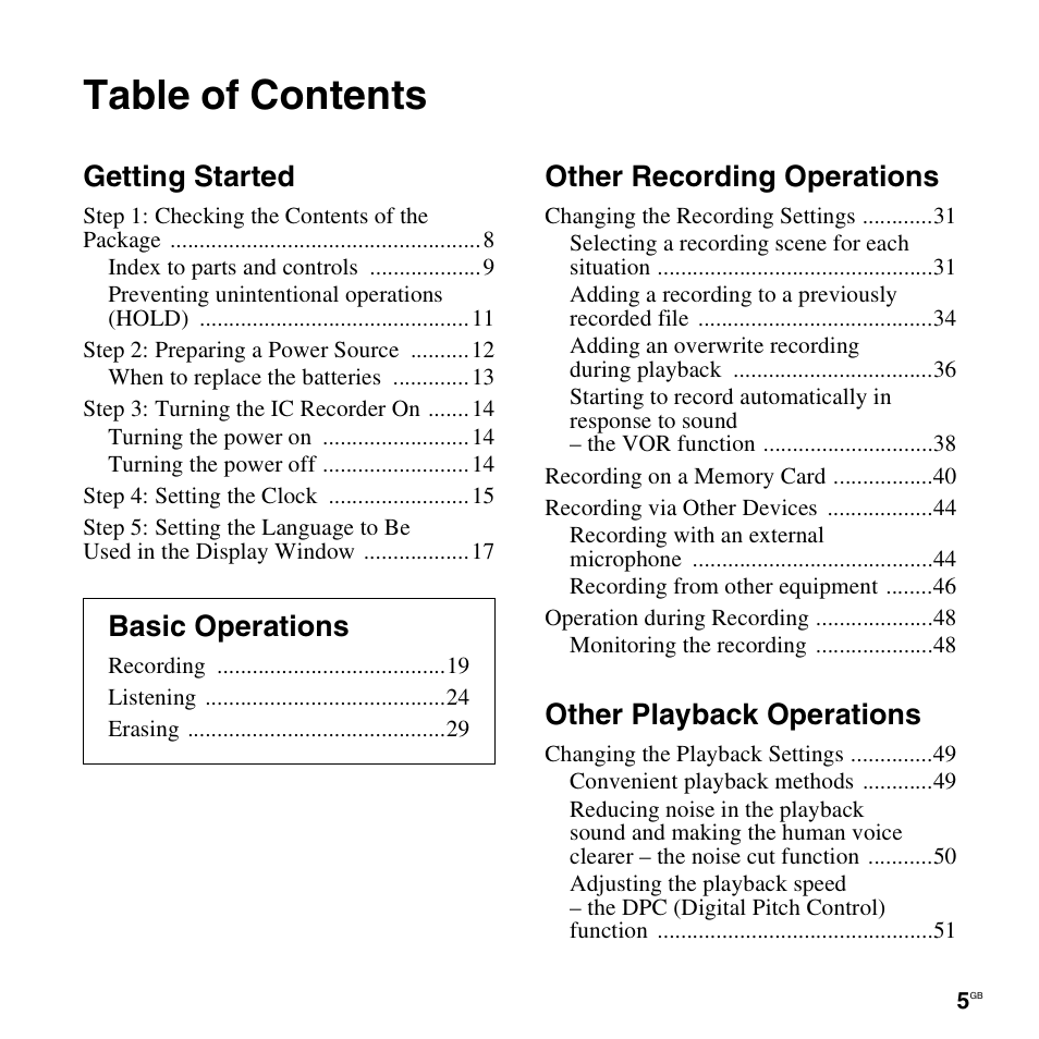 Sony ICD-PX312D User Manual | Page 5 / 132