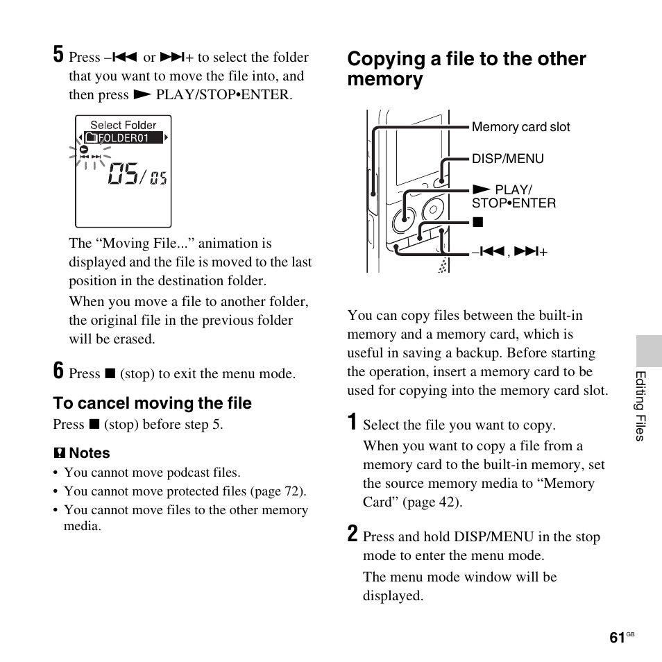 Copying a file to the other memory | Sony ICD-PX312D User Manual | Page 61 / 132