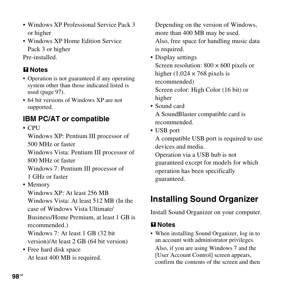 Installing sound organizer | Sony ICD-PX312D User Manual | Page 98 / 132