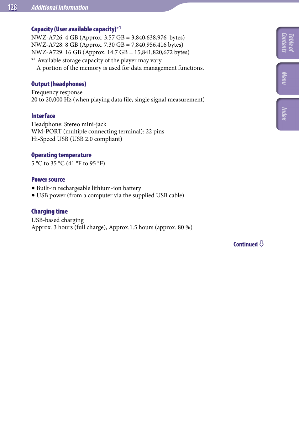 Sony NWZ-A729BLK User Manual | Page 128 / 133