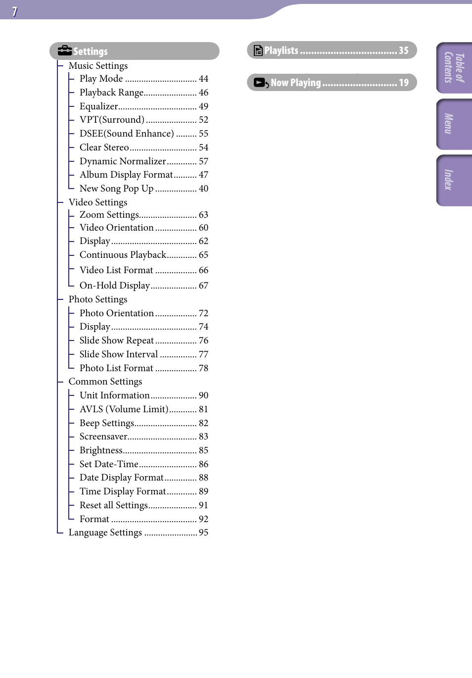 Sony NWZ-A729BLK User Manual | Page 7 / 133