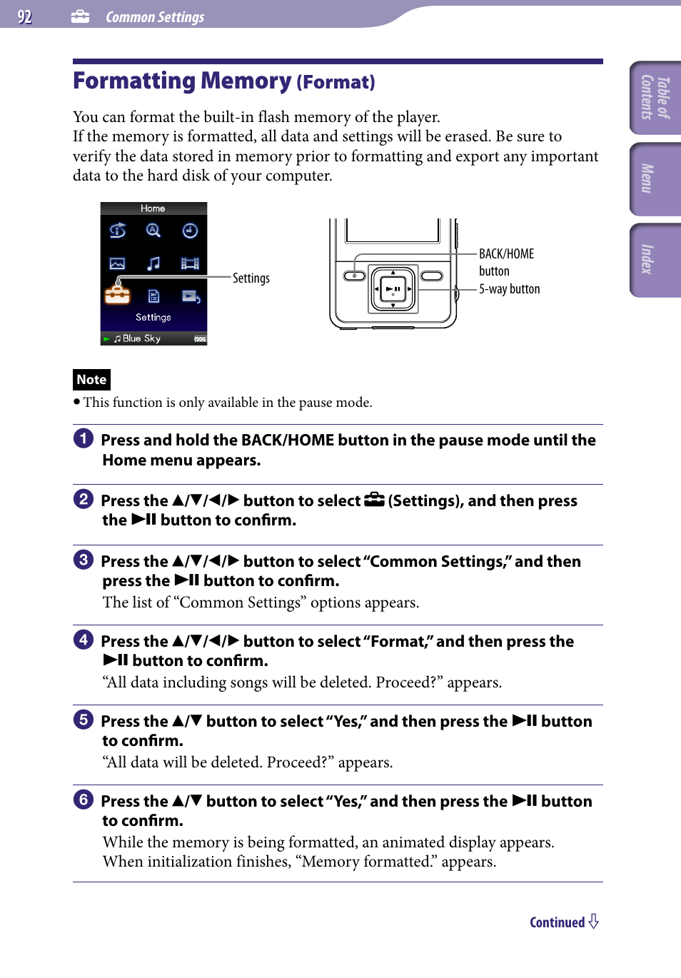 Formatting memory (format), Formatting memory, Format) | Format | Sony NWZ-A729BLK User Manual | Page 92 / 133