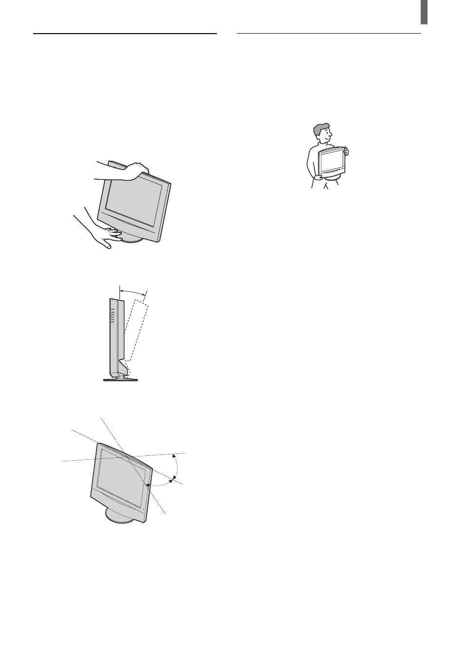 Adjusting the viewing angle of the tv, Carrying the tv | Sony KLV-21SR2 User Manual | Page 11 / 60