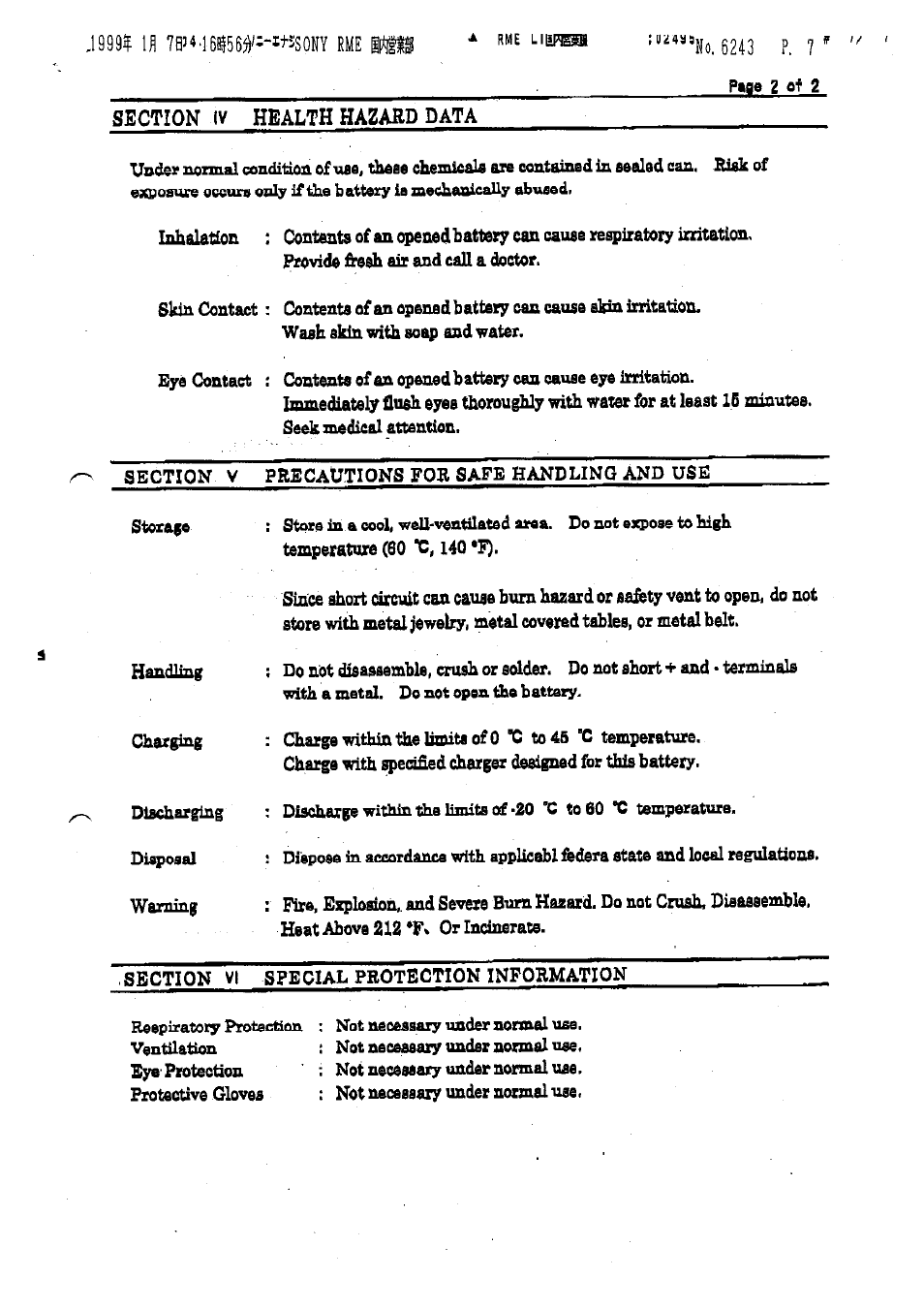 Warning | Sony NP-F330 User Manual | Page 2 / 2