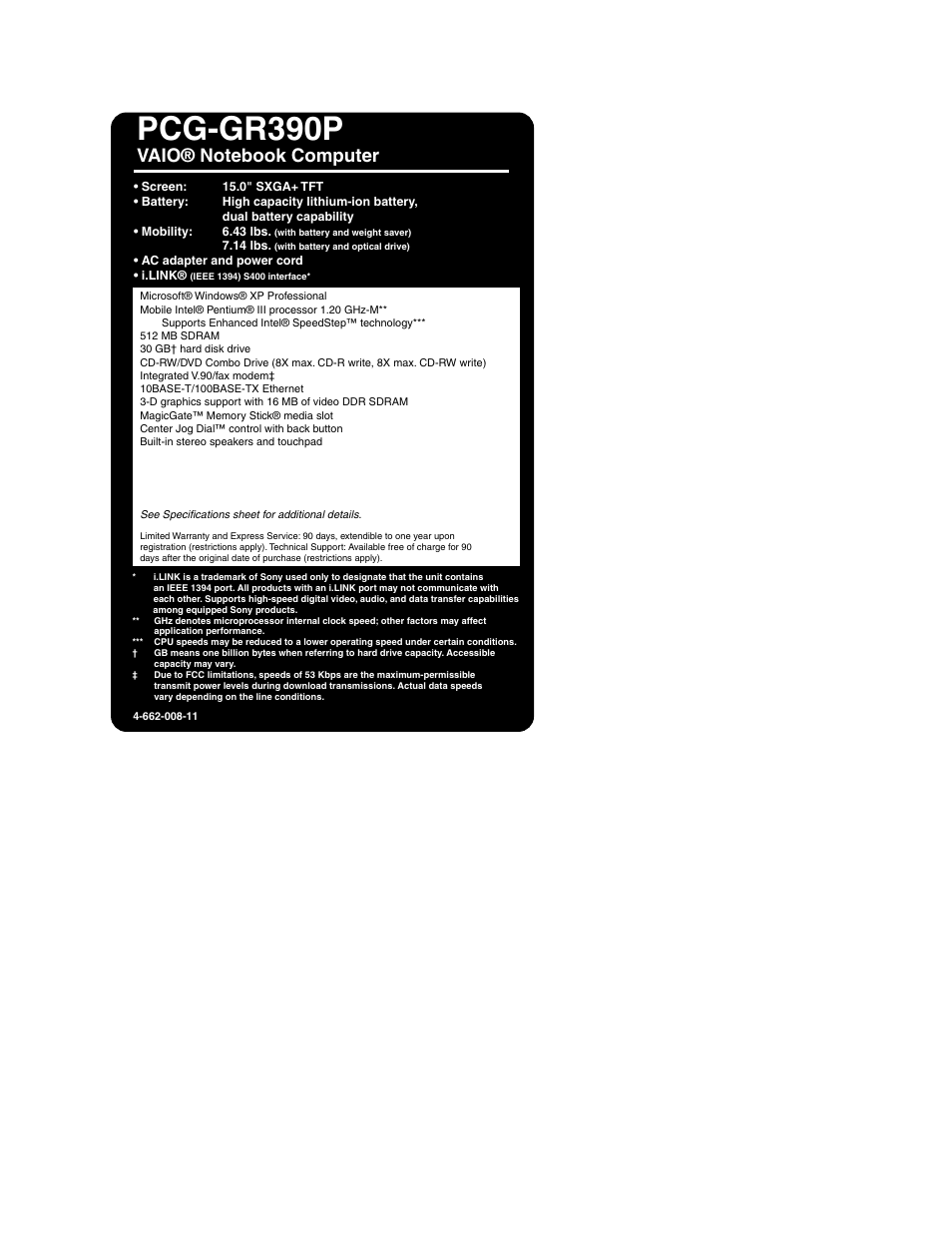 Sony PCG-GR390P User Manual | 1 page