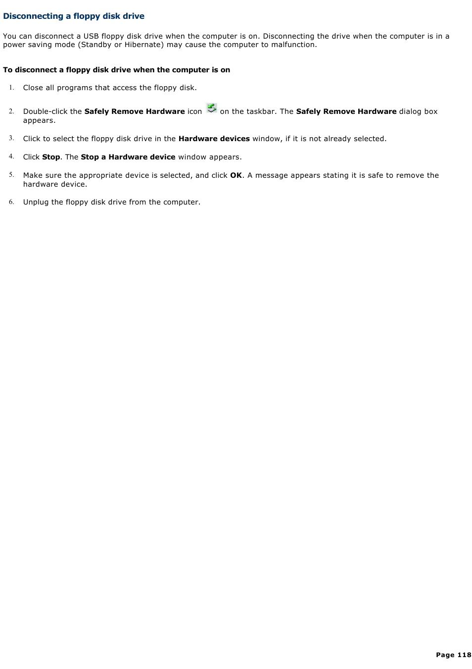 Disconnecting a floppy disk drive | Sony PCG-Z1WAMP3 User Manual | Page 118 / 171