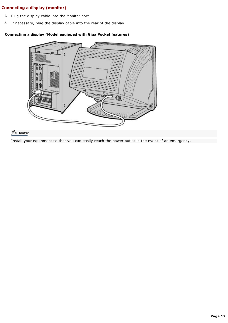 Connecting a display (monitor) | Sony PCV-RX690G User Manual | Page 17 / 84