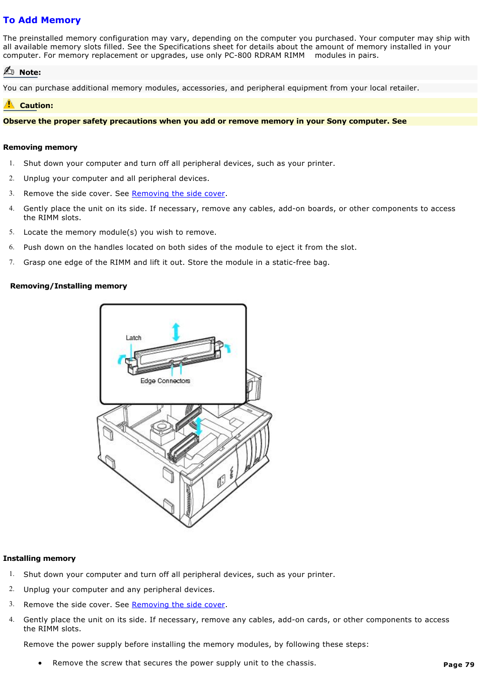 To add memory | Sony PCV-RX690G User Manual | Page 79 / 84