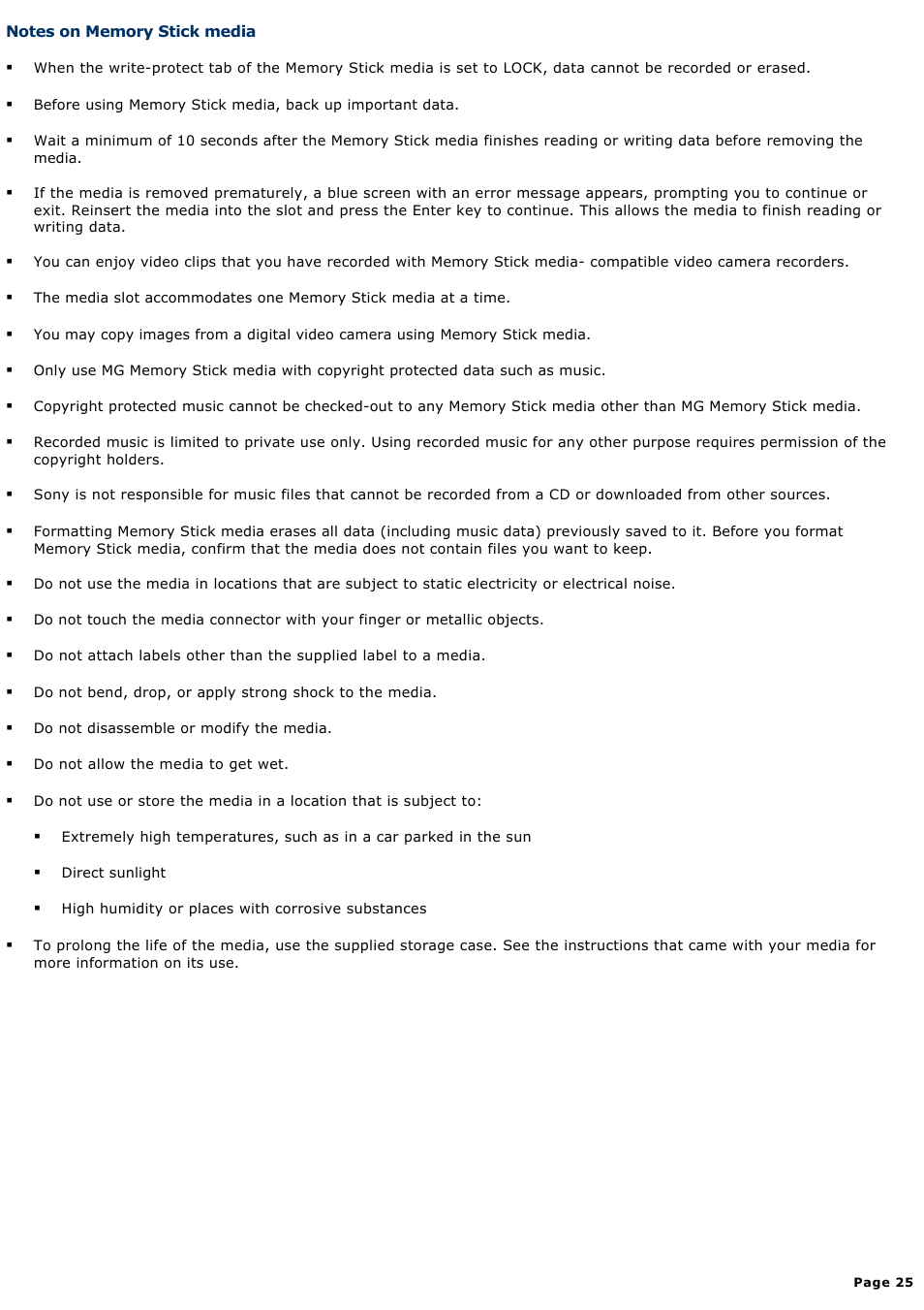 Notes on memory stick media | Sony PCG-R505ELP User Manual | Page 25 / 156